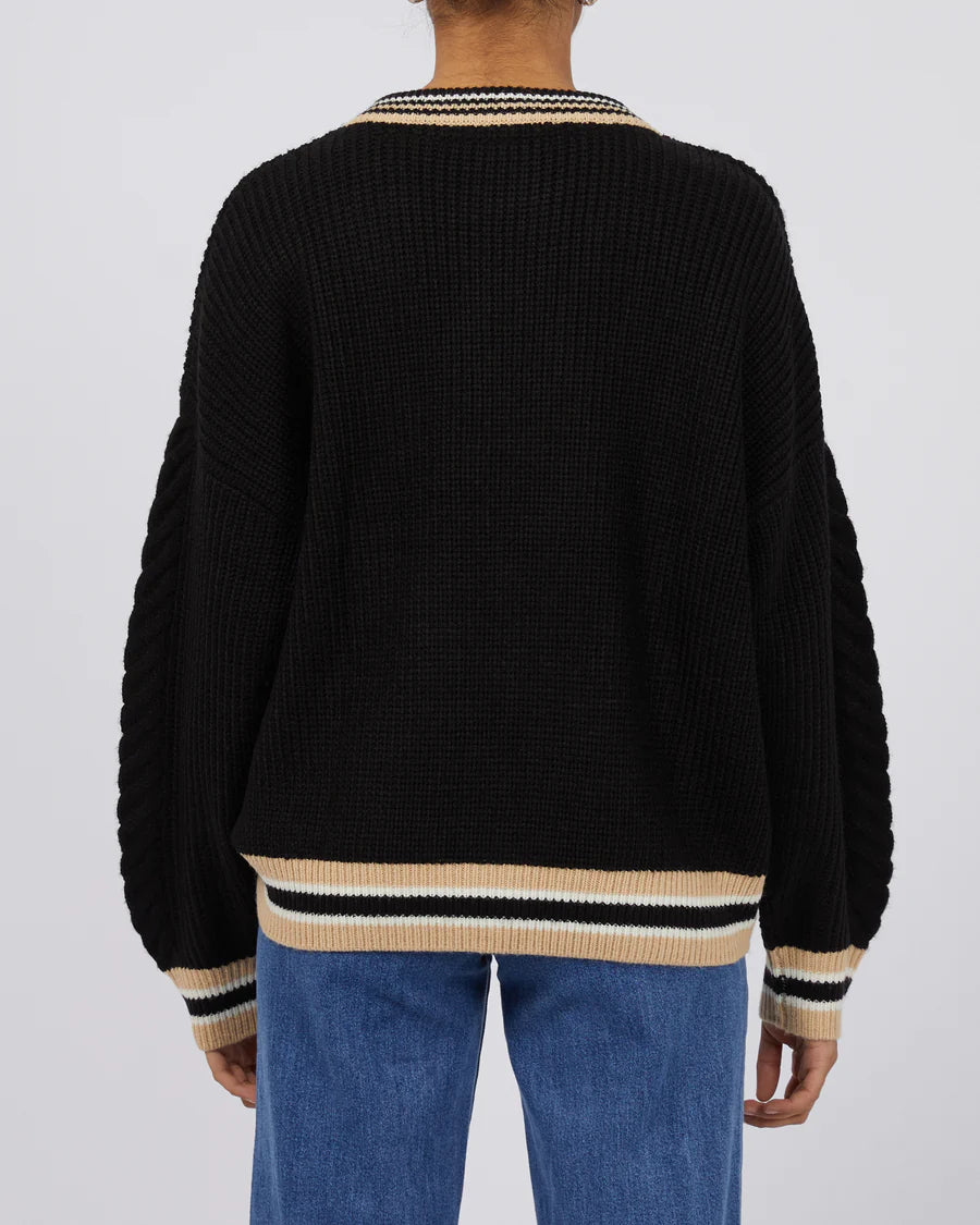 Silent Theory, v neck black knit with contrast stripes