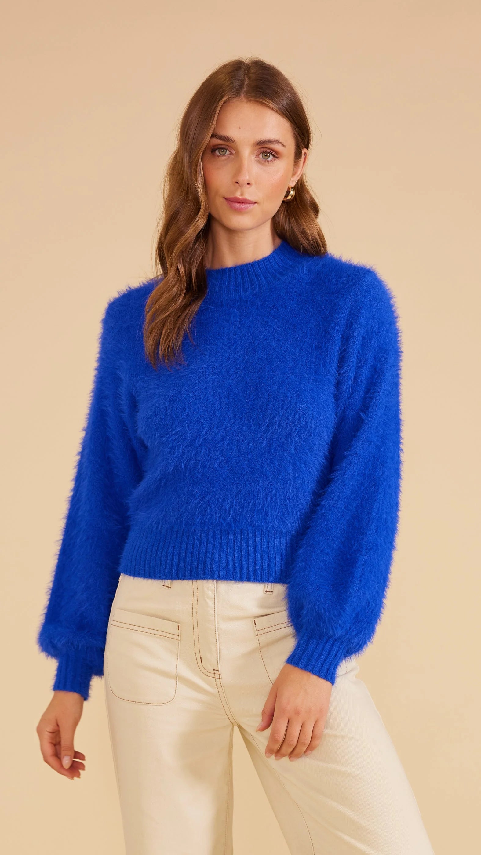Freya knit blue fluffy jumper,cropped and from Minkpink