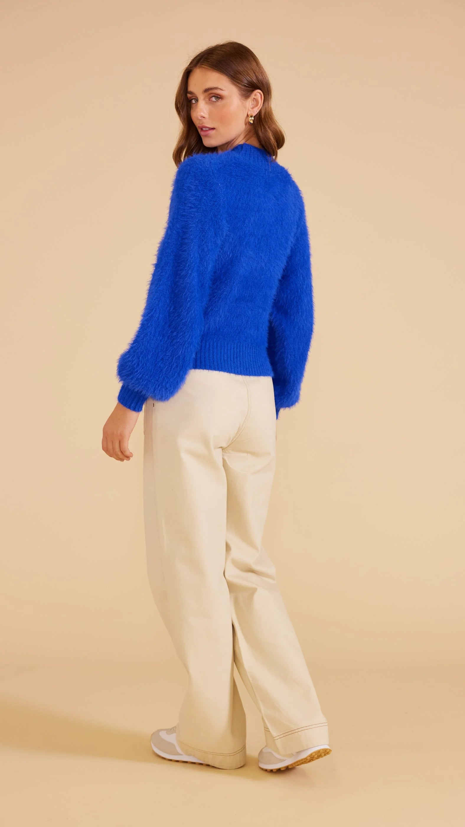 reya knit blue fluffy jumper,cropped and from Minkpink
