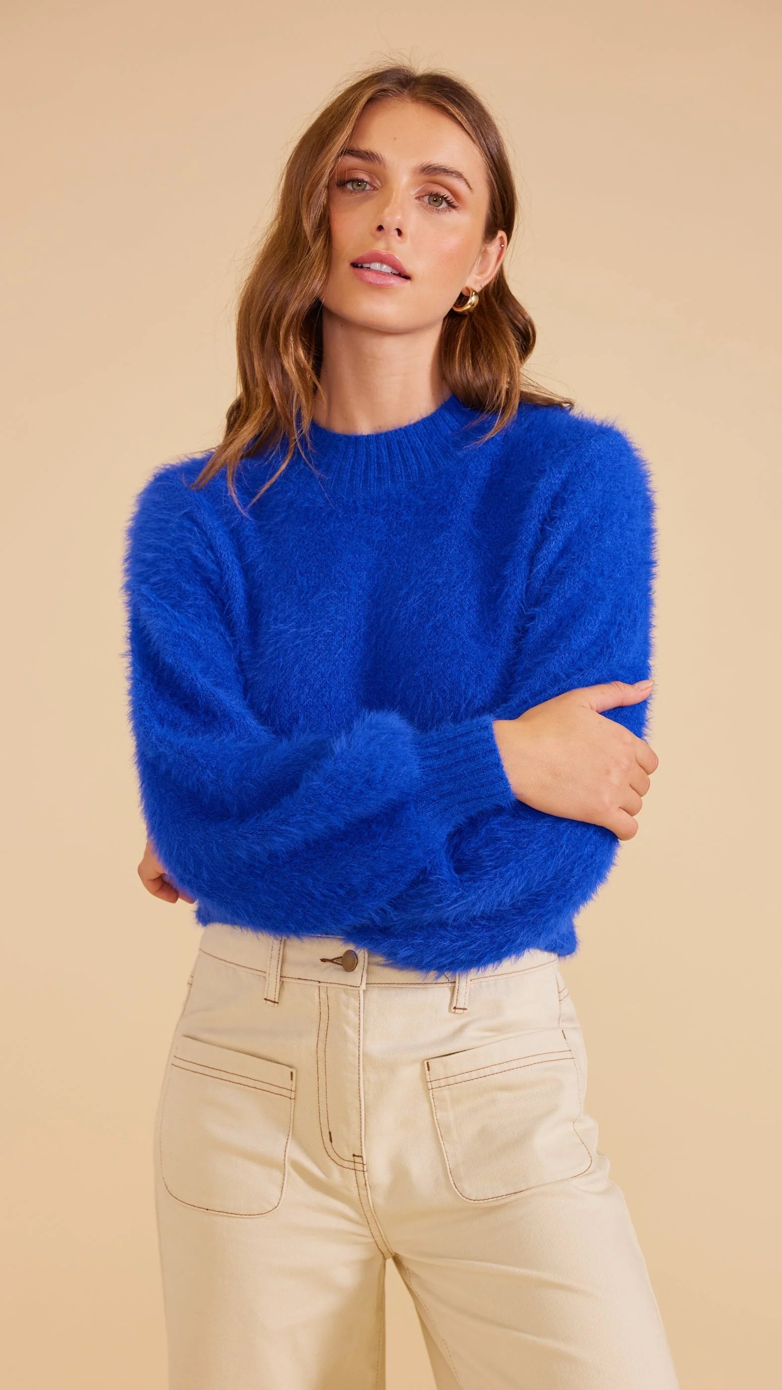 reya knit blue fluffy jumper,cropped and from Minkpink
