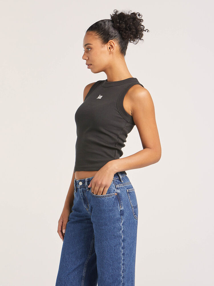 Timeless Black tank top with a thick ribbed fabrication.