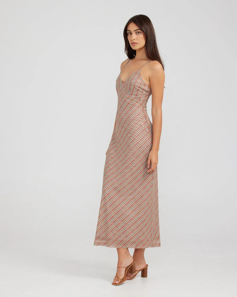 Charlie Holiday maxi dress with stripes, and thin straps