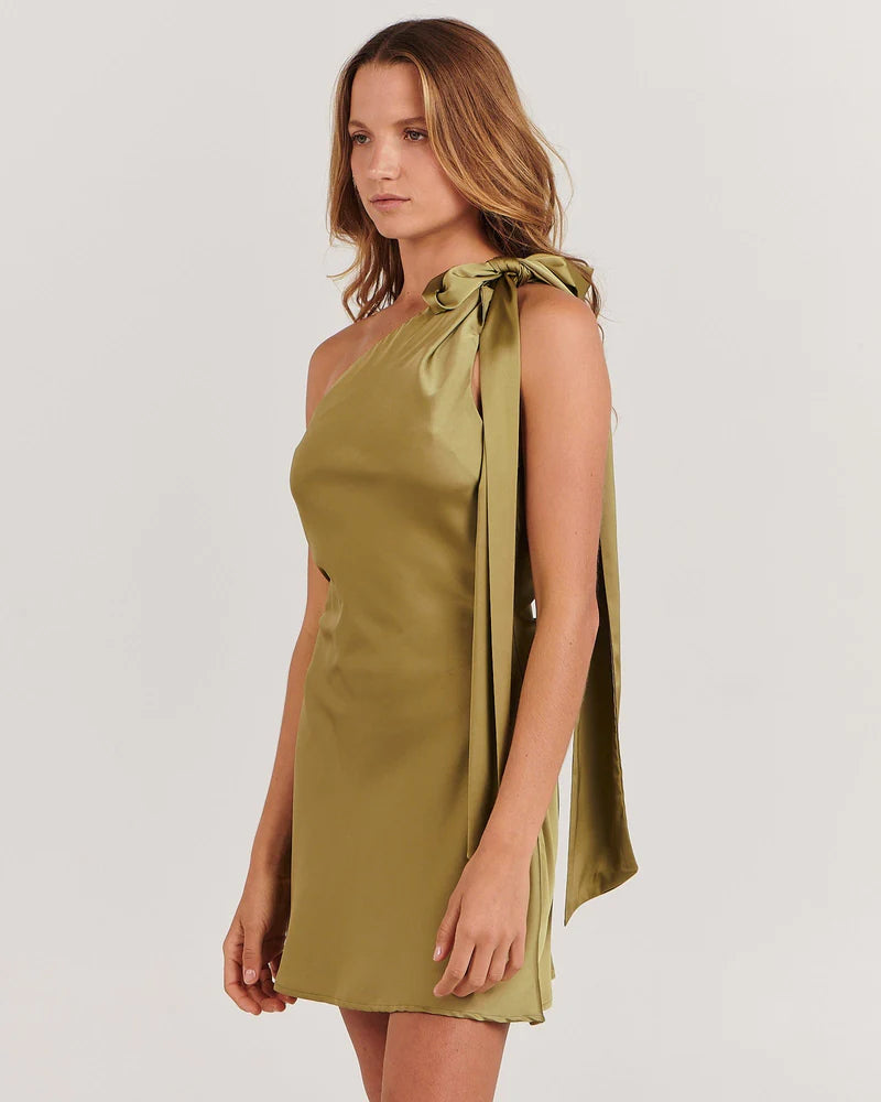 Mini dress with one shoulder tie