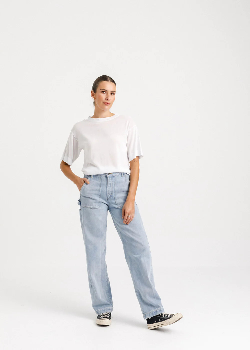 white crew neck knit, cotton