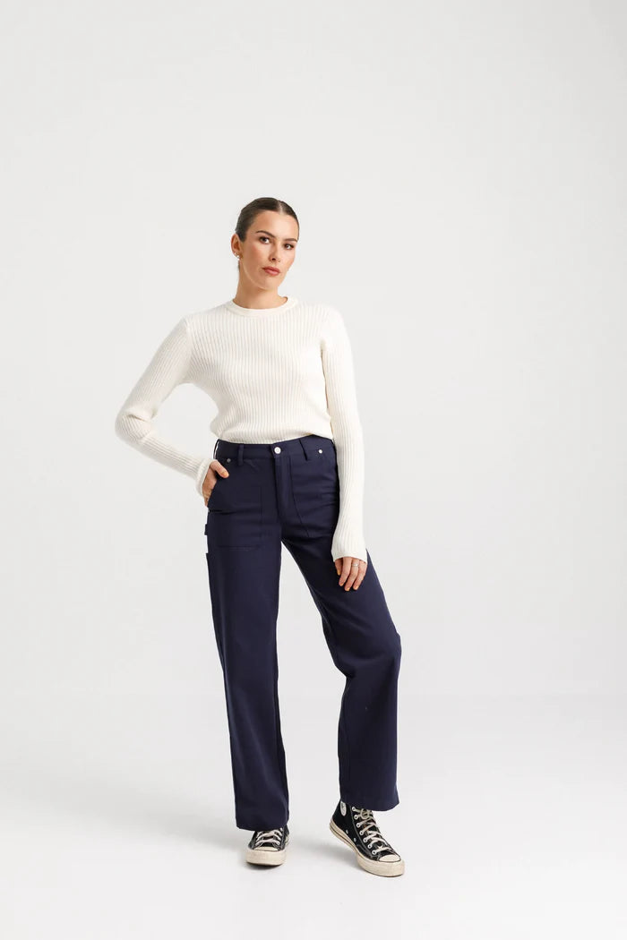 Navy cotton pants from Thing Thing. Women's Helpful pants available in New Zealand