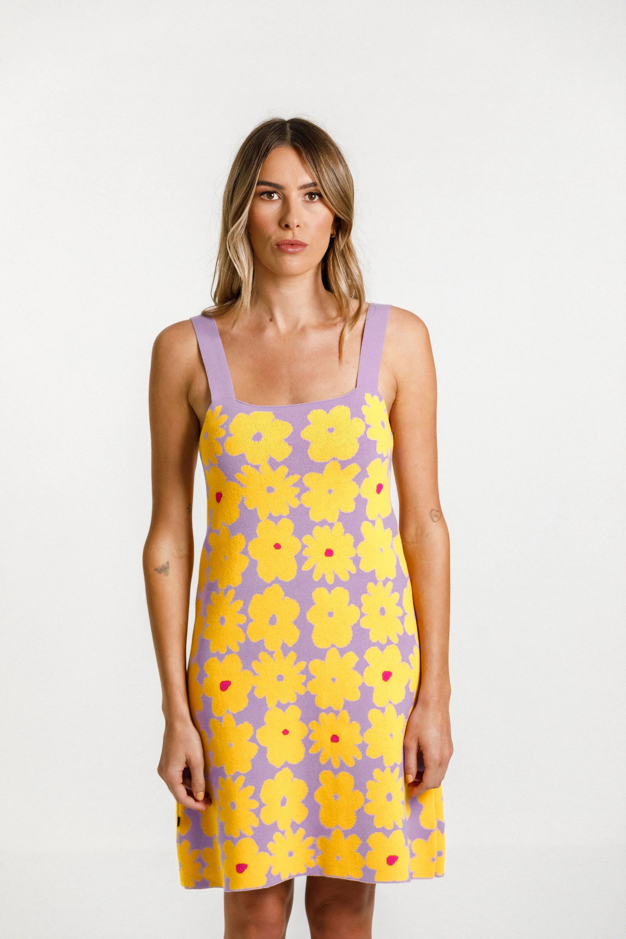 Thin Thing knitted cotton dress with tropicana print