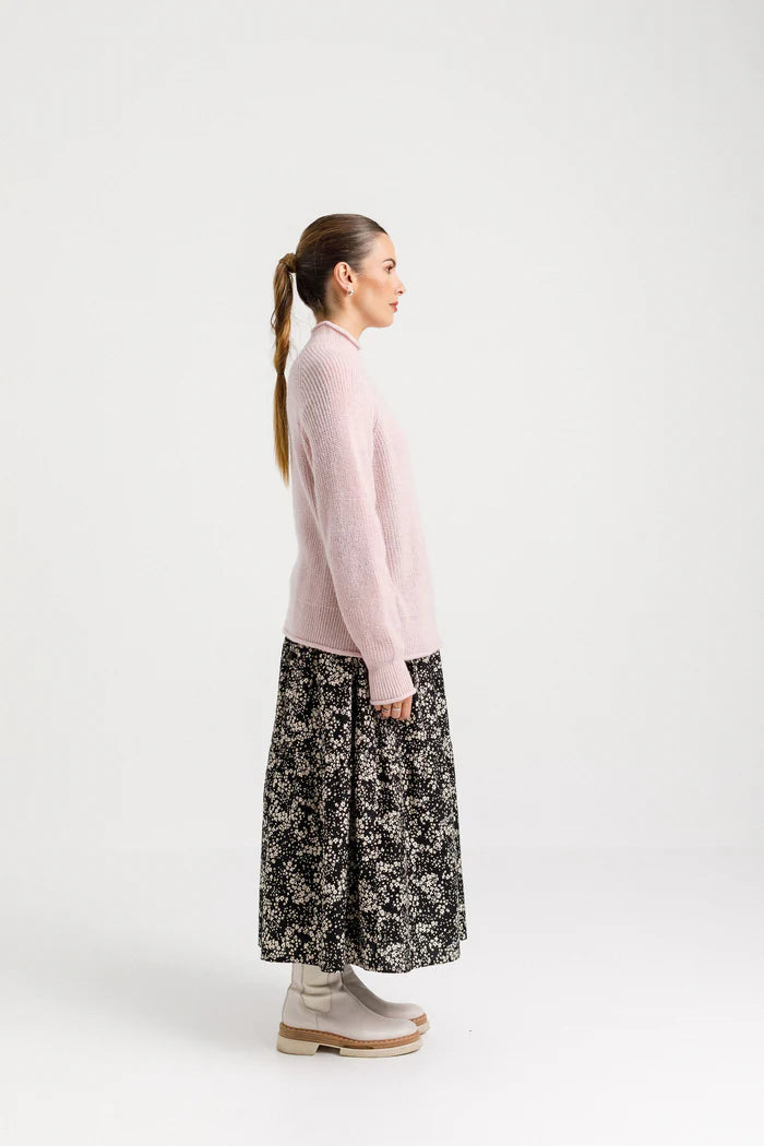 Emily pink knit with mock neckline and relaxed fit