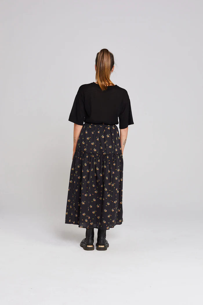 Floral, black midi length. side pockets