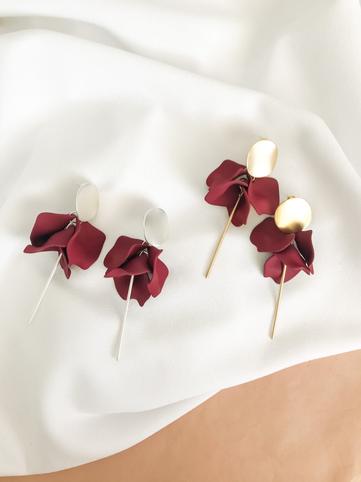 Flora Dangles Earrings - Merlot and Gold