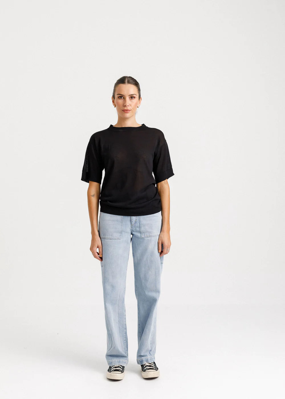 sheer crew neck knit, cotton