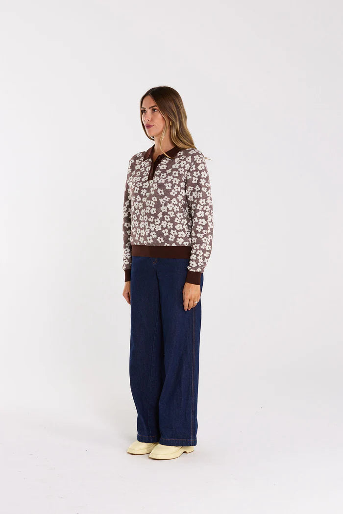 Ribbed Cuffs, Hem and Collar
Button Down Collar Floral Motif and cotton