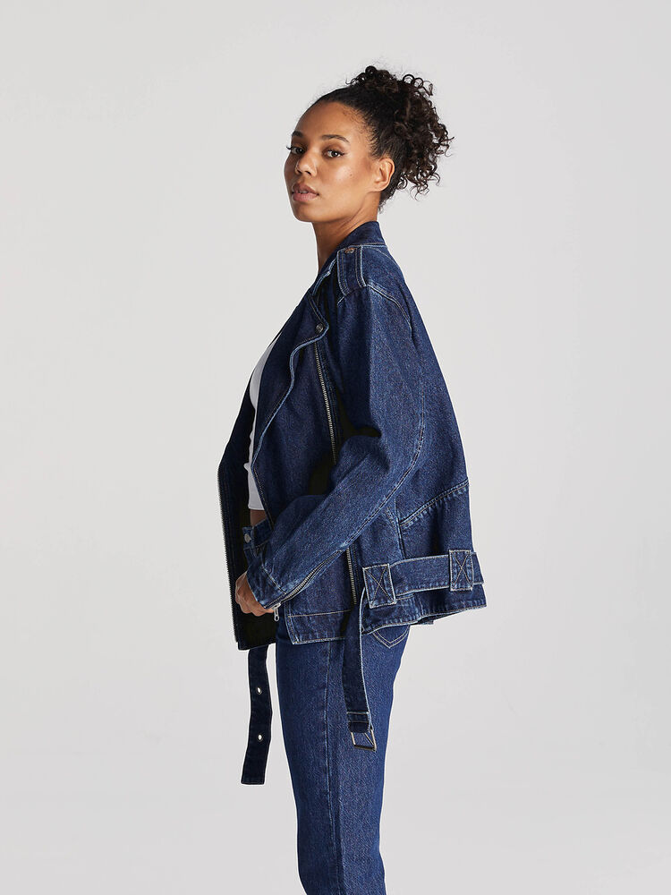 Blue oversized denim bikers jacket
