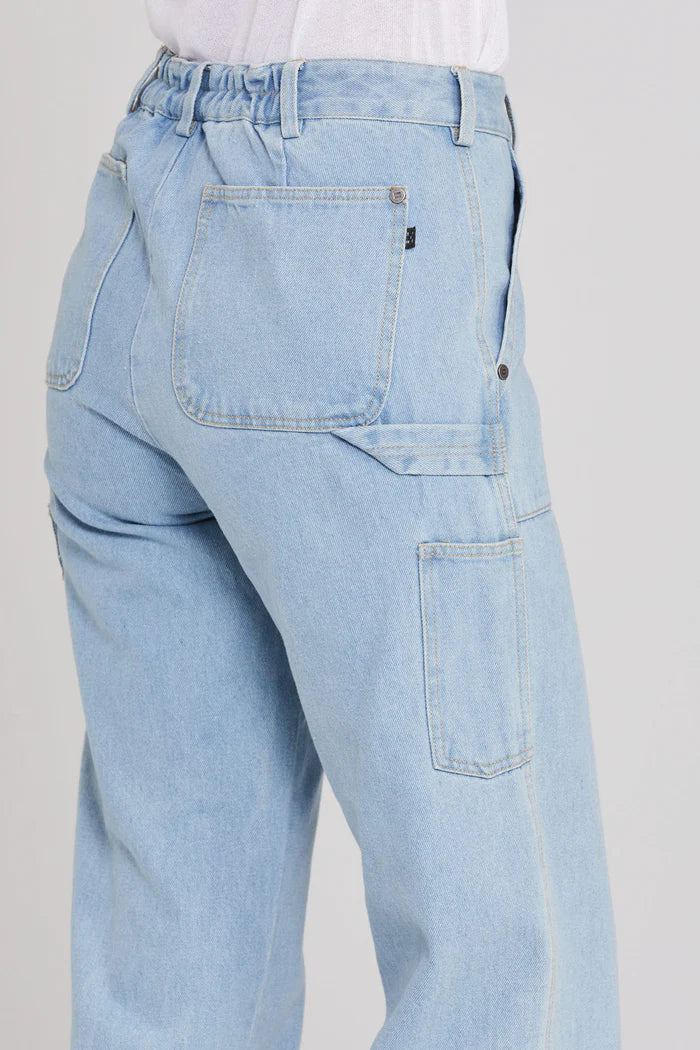 cotton, relaxed fit, elasticated waist. stonewash denim