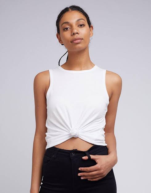 Silent theory tank top with knotted front and high neckline