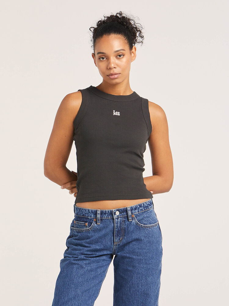 weighty cotton rich tank top, long lined and slim fitting