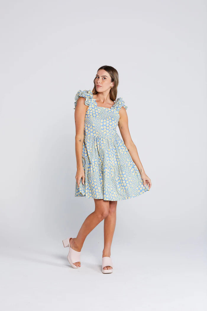 Shirred Elastic in the Back,Feature Ruffle Sleeves,Tiered Dress,Pockets and cotton