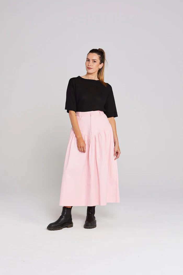 soft pink midi cotton skirt , elasticated waist. thing thing zoey skirt