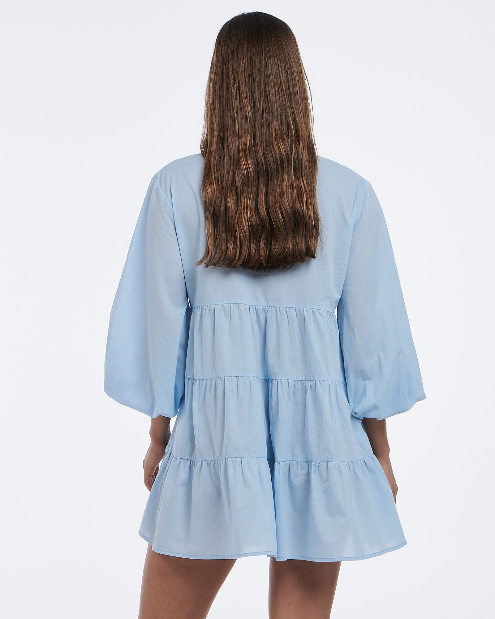 Agatha blue dress from Charlie Holiday is a bohemian style, relaxed cotton summer dress