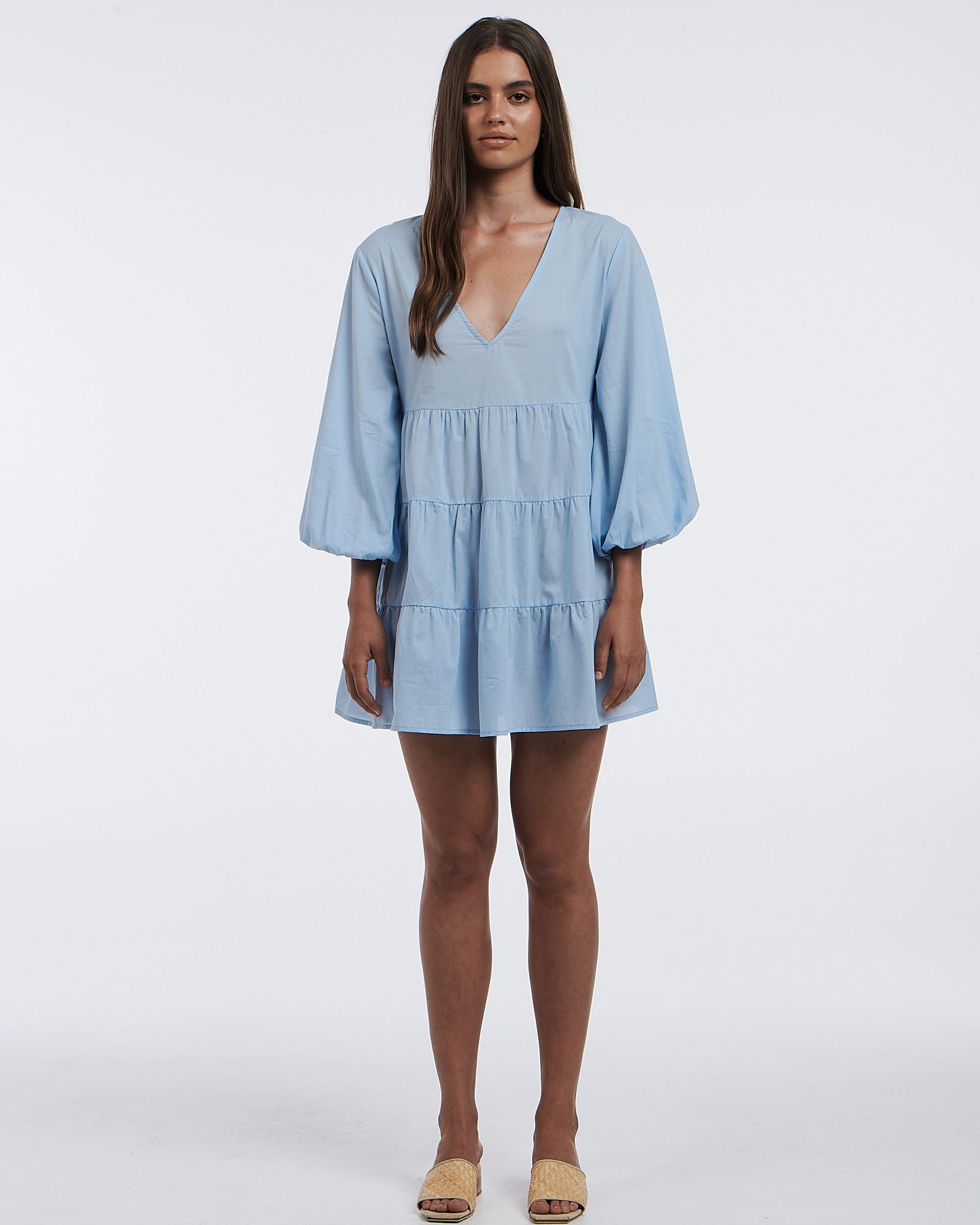 Agatha blue dress from Charlie Holiday is a bohemian style, relaxed summer dress