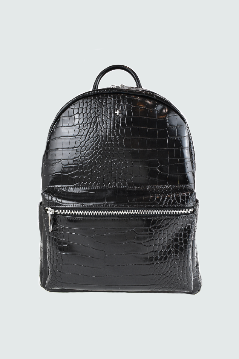 a top handle, laptop compartment vegan embossed leather