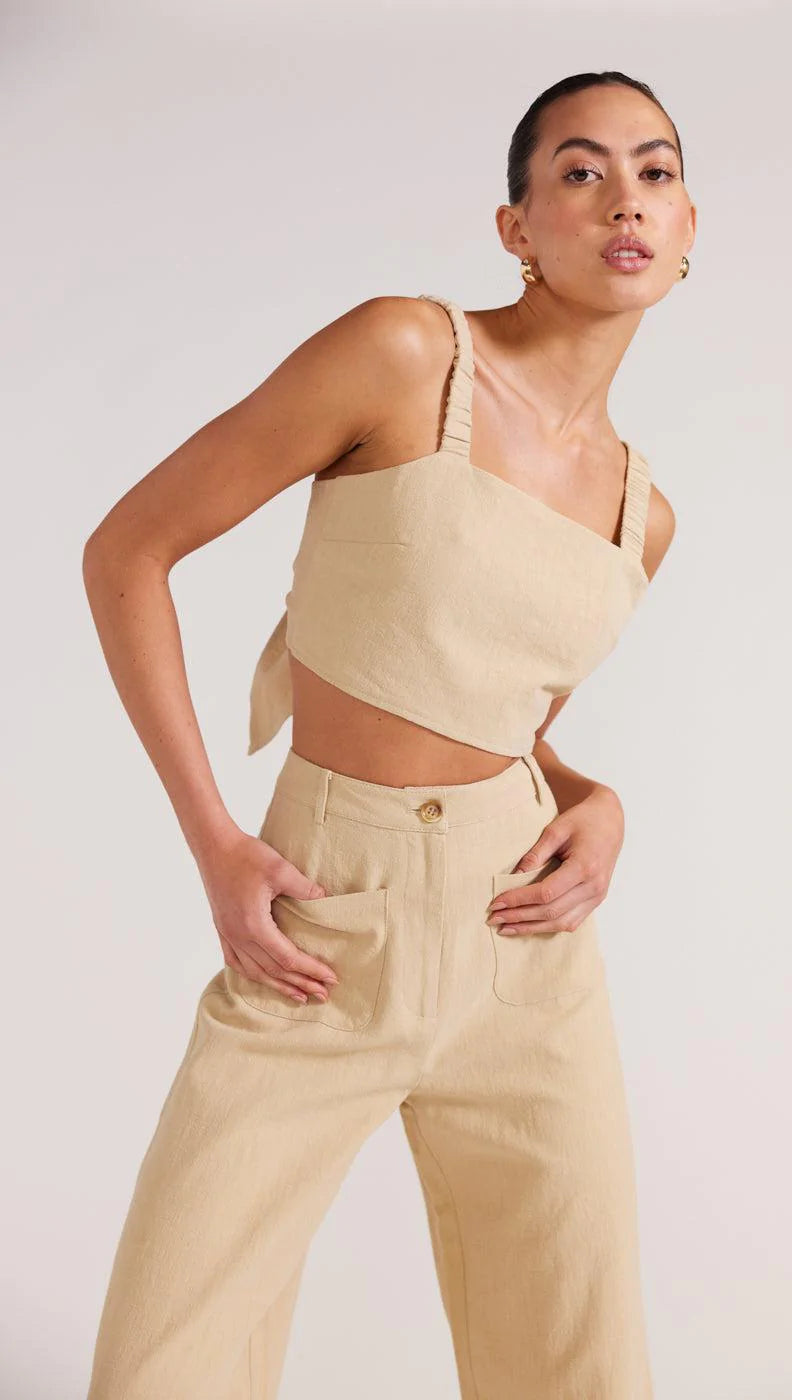 Brixton wide leg pants ,linen with a high waist fit, functional side pockets New Zealand