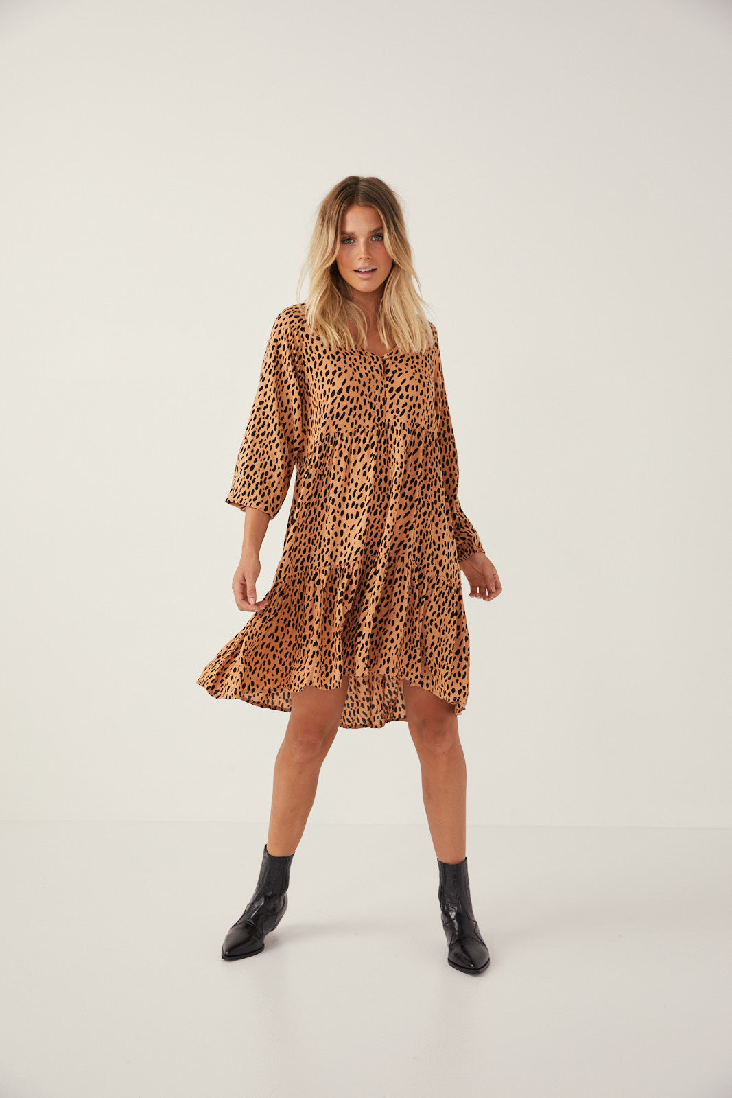toffee leopard dress, long sleeve