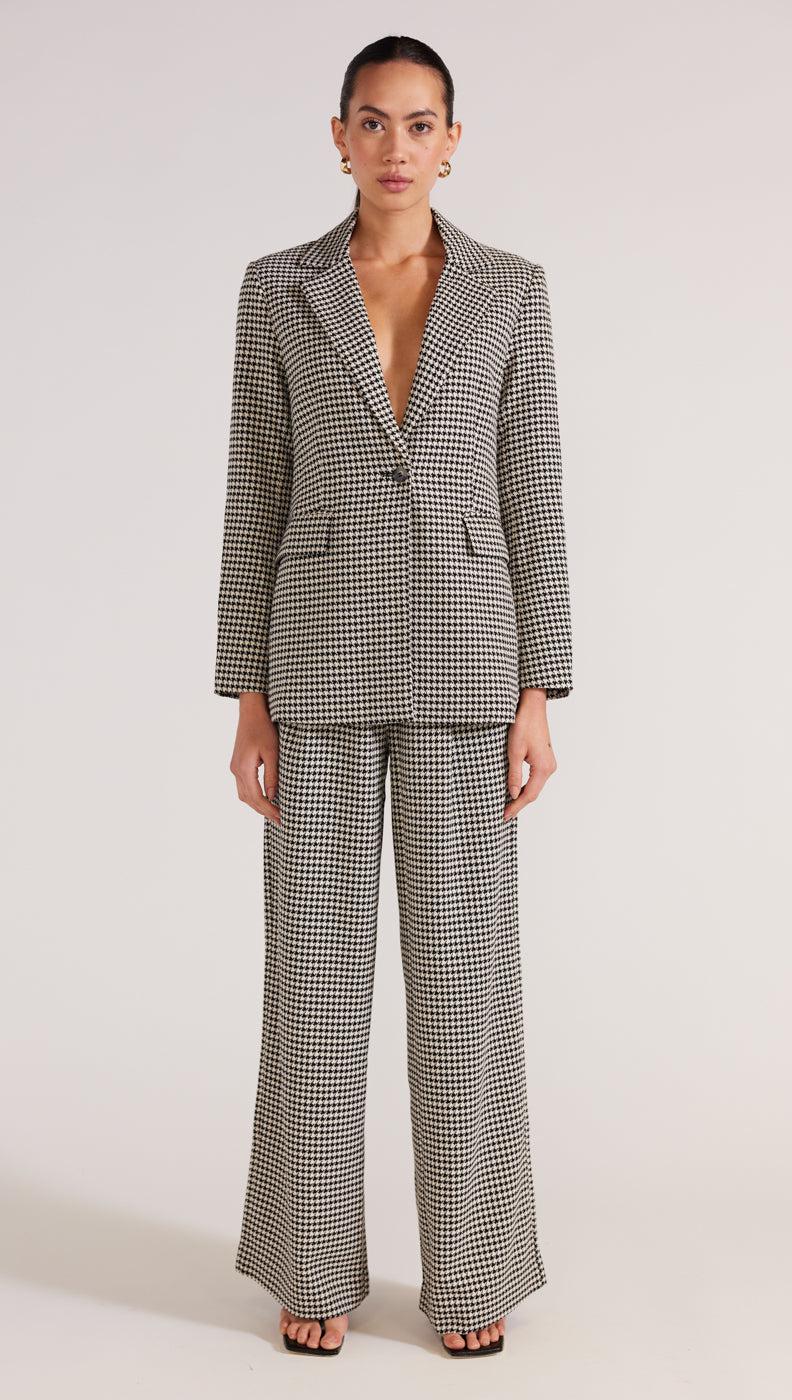 Houndstooth single-breasted blazer button closure with pockets from Staple The Label