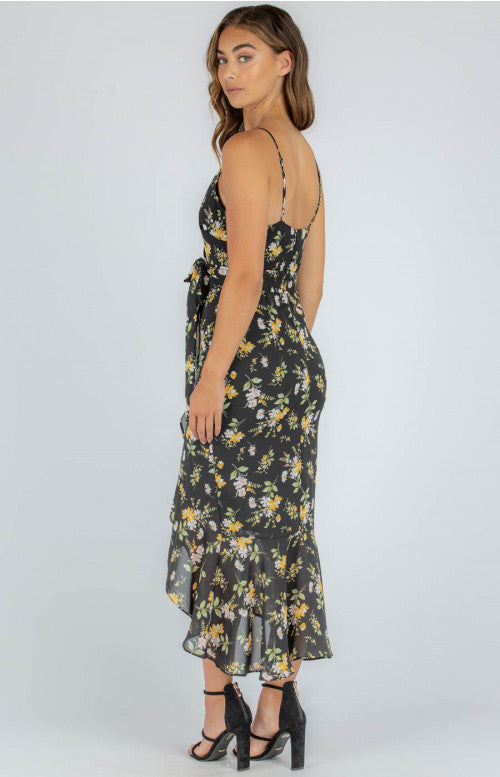 Floral v neck with adjustable straps Midi Dress, fully lined