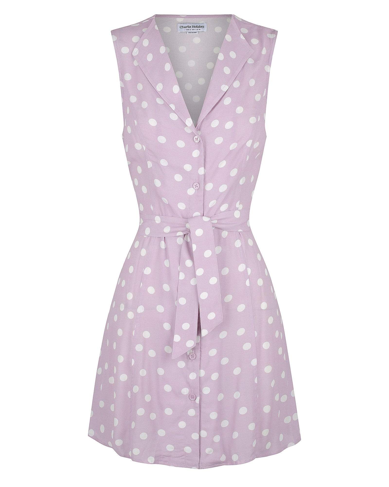 Lilac polka dot shirt dress