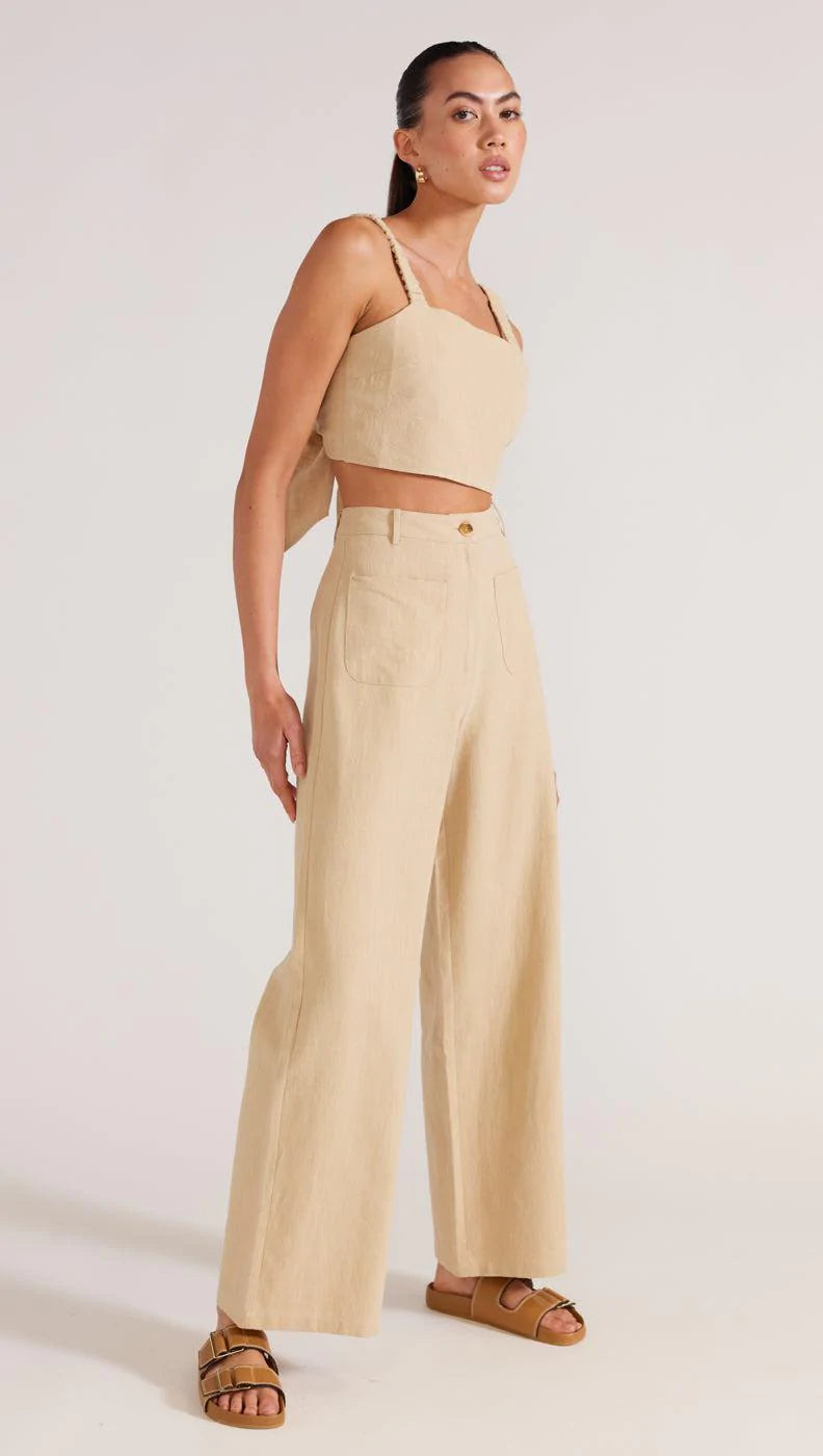 Brixton wide leg pants ,linen with a high waist fit, functional side pockets New Zealand
