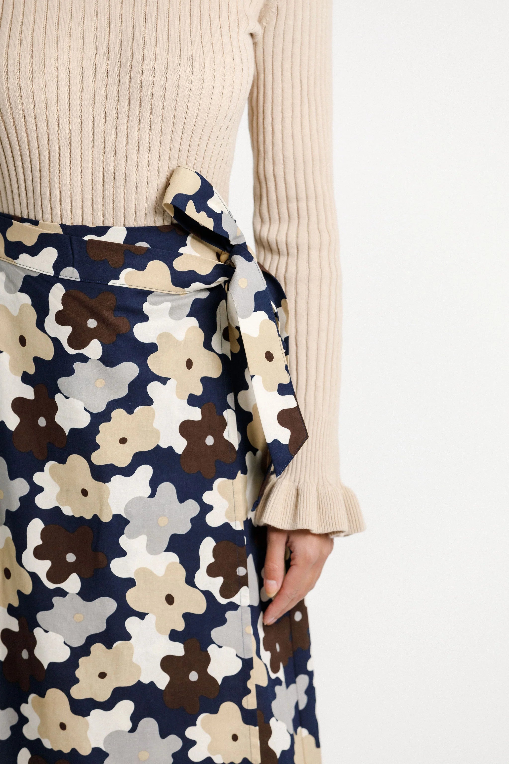 Ruffle long sleeve ribbed turtle neck, ruffle neckline and frilled sleeve