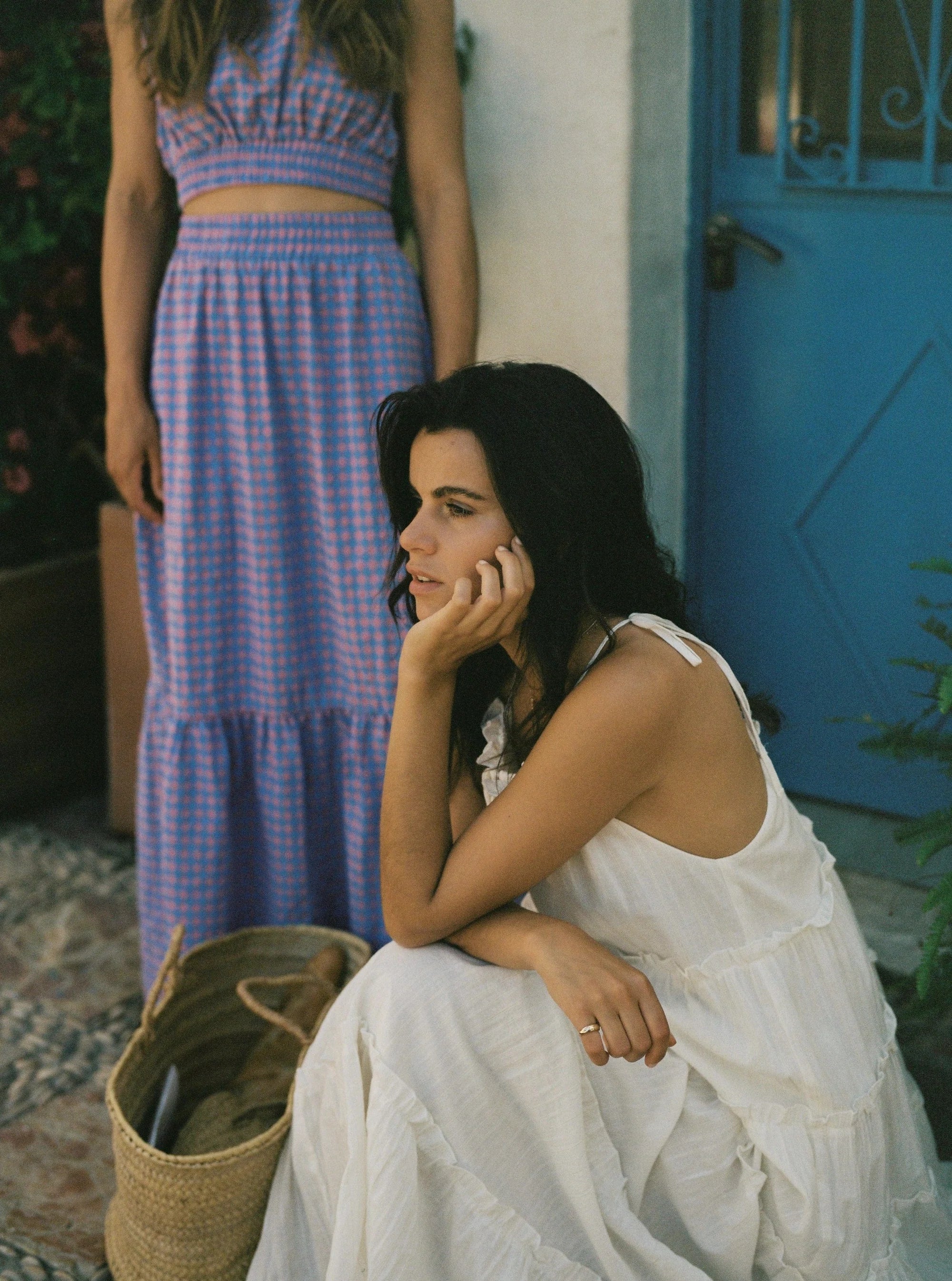 Cascading tiers, frills and tie-shoulder straps, maxi dress cotton