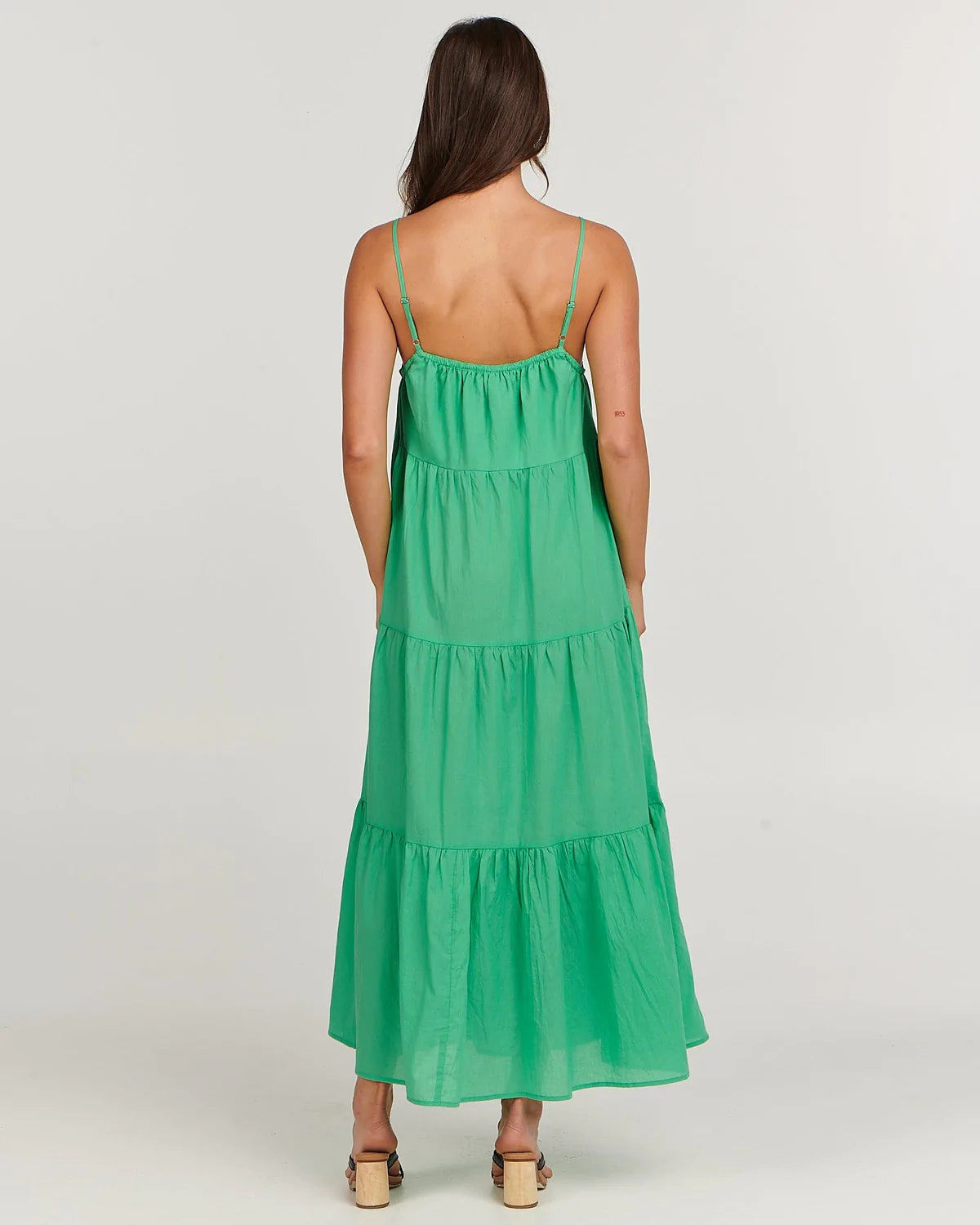 Loose-fit tiered maxi dress
spaghetti straps; straight neckline and cotton new Zealand