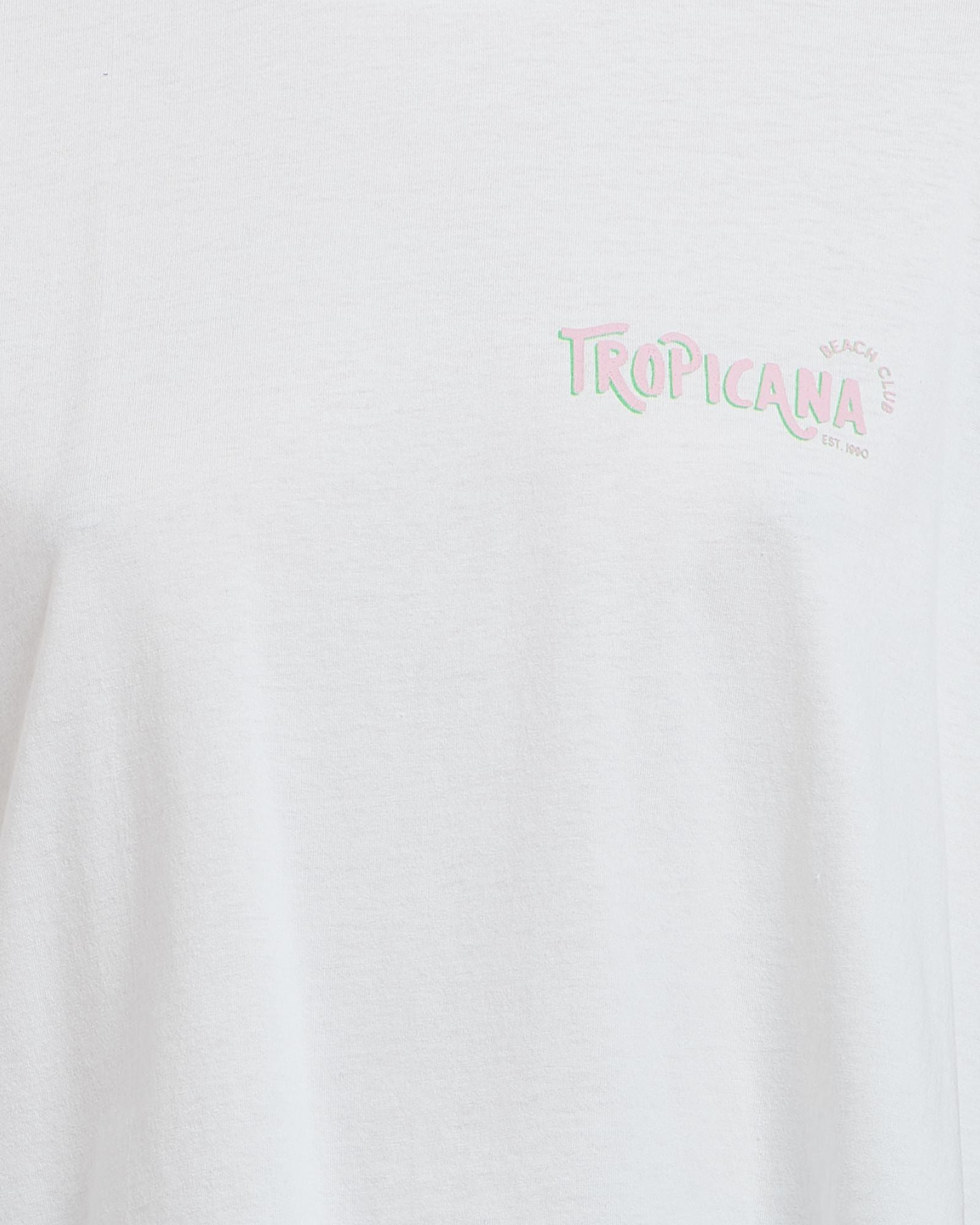 This cropped white tee features a subtle graphic and boxy shape.