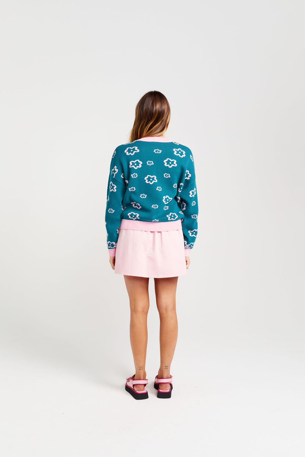 Thing Thing teal jumper with flowers available in NZ