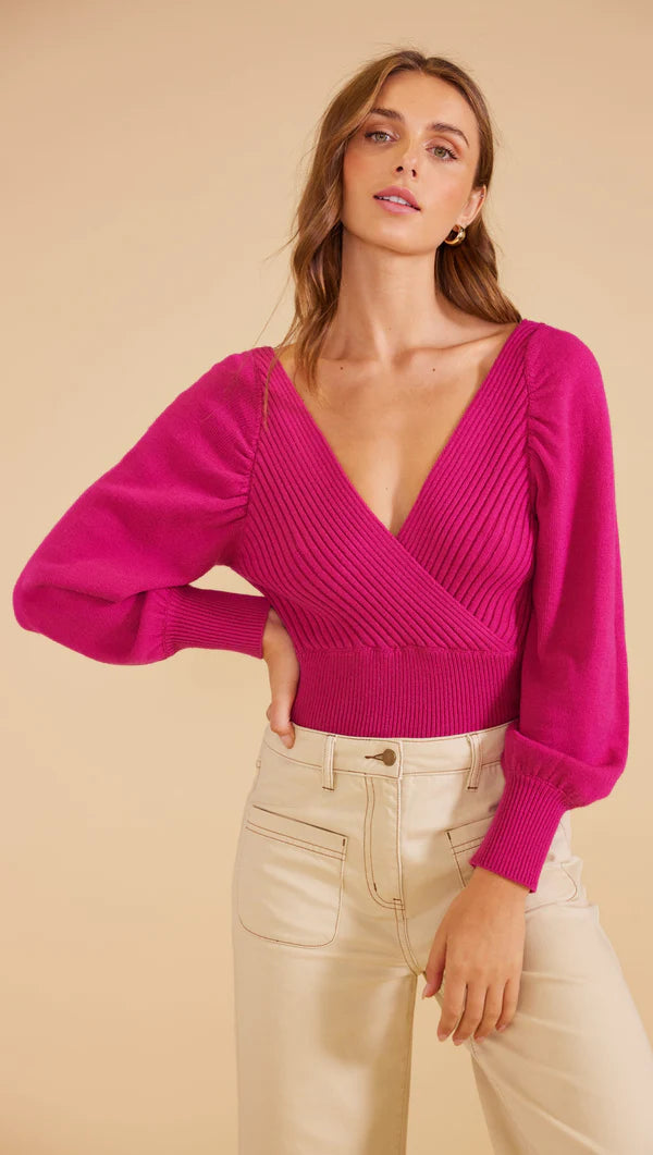 Cropped top, Full length sleeves, pink with V neck