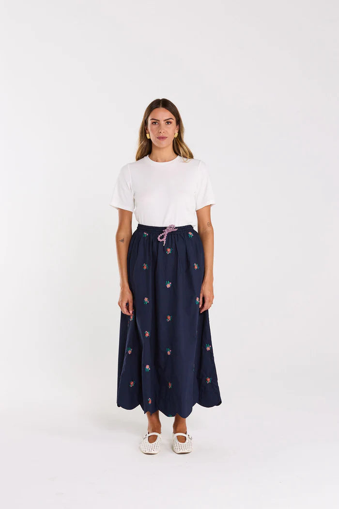 Bobble Drawcord, Elasticated Waist with Scalloped Hem, Pockets and cotton. High Waist fit with A Line Skirt