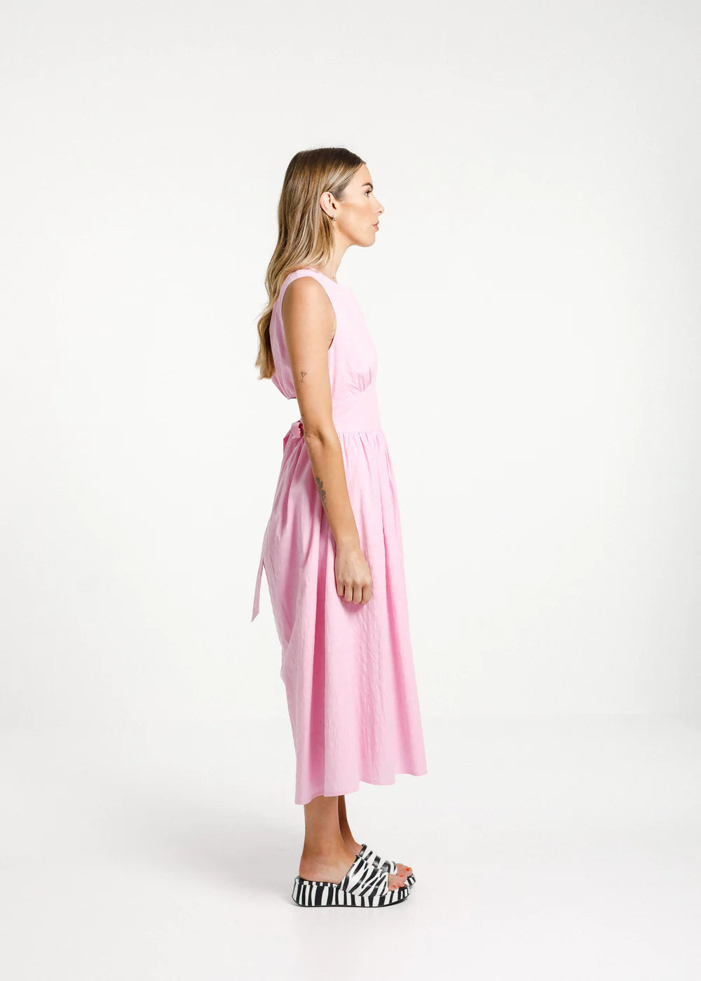 cotton midi dress in long length and back cut out