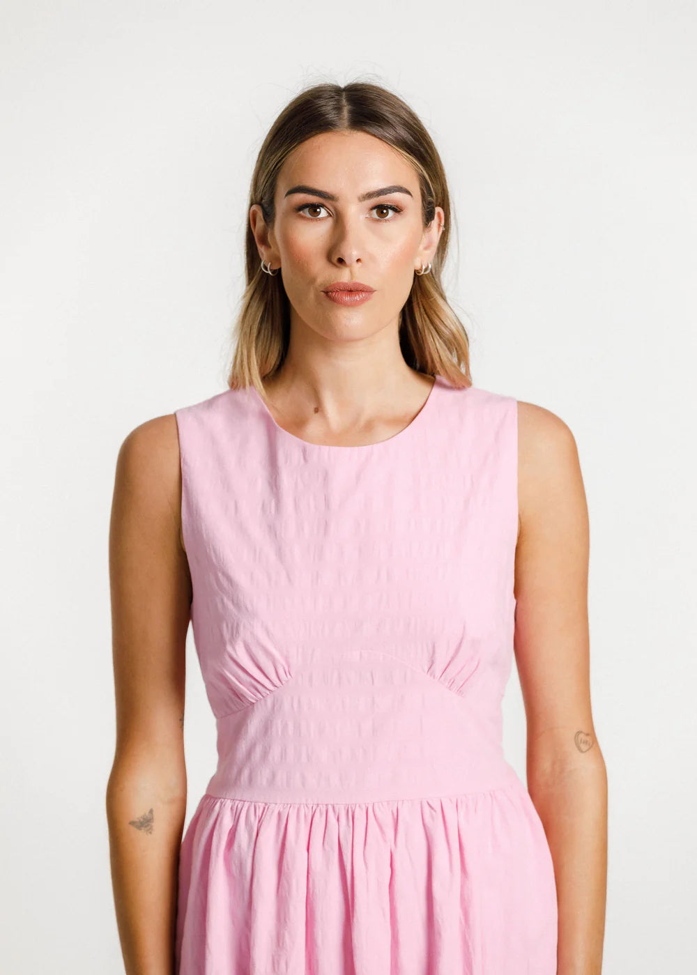 Pippa dress is cotton and long length in pink