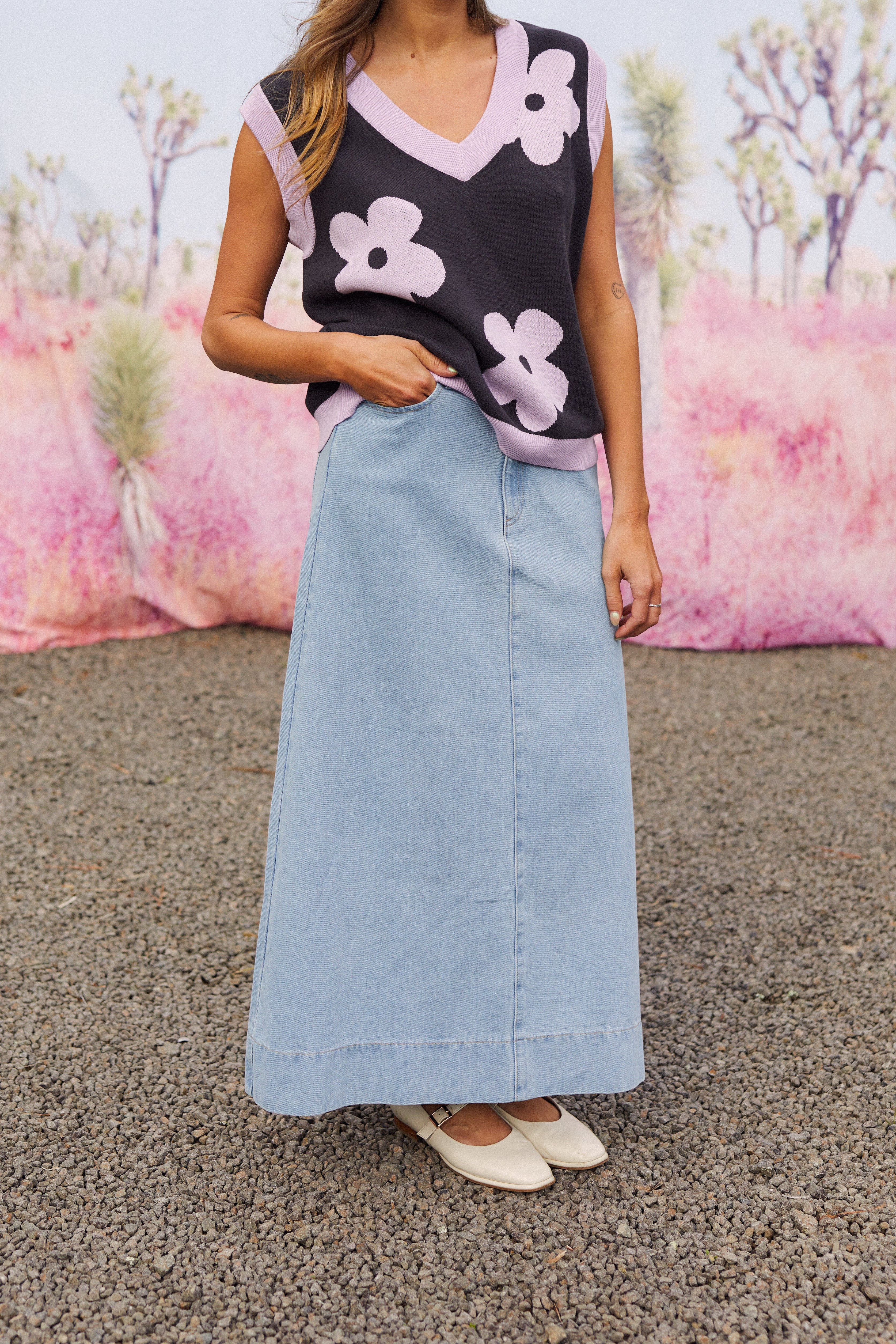 Bloom vest from Thing Thing has a large flower pattern