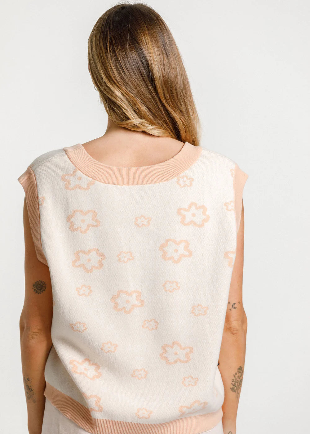 White womens vest with flower pattern available in New Zealand