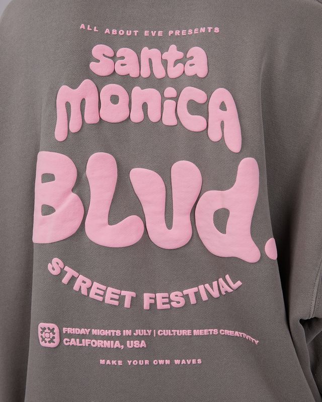 Oversized women's grey hoodie from All About Eve. Pink Santa Monica text