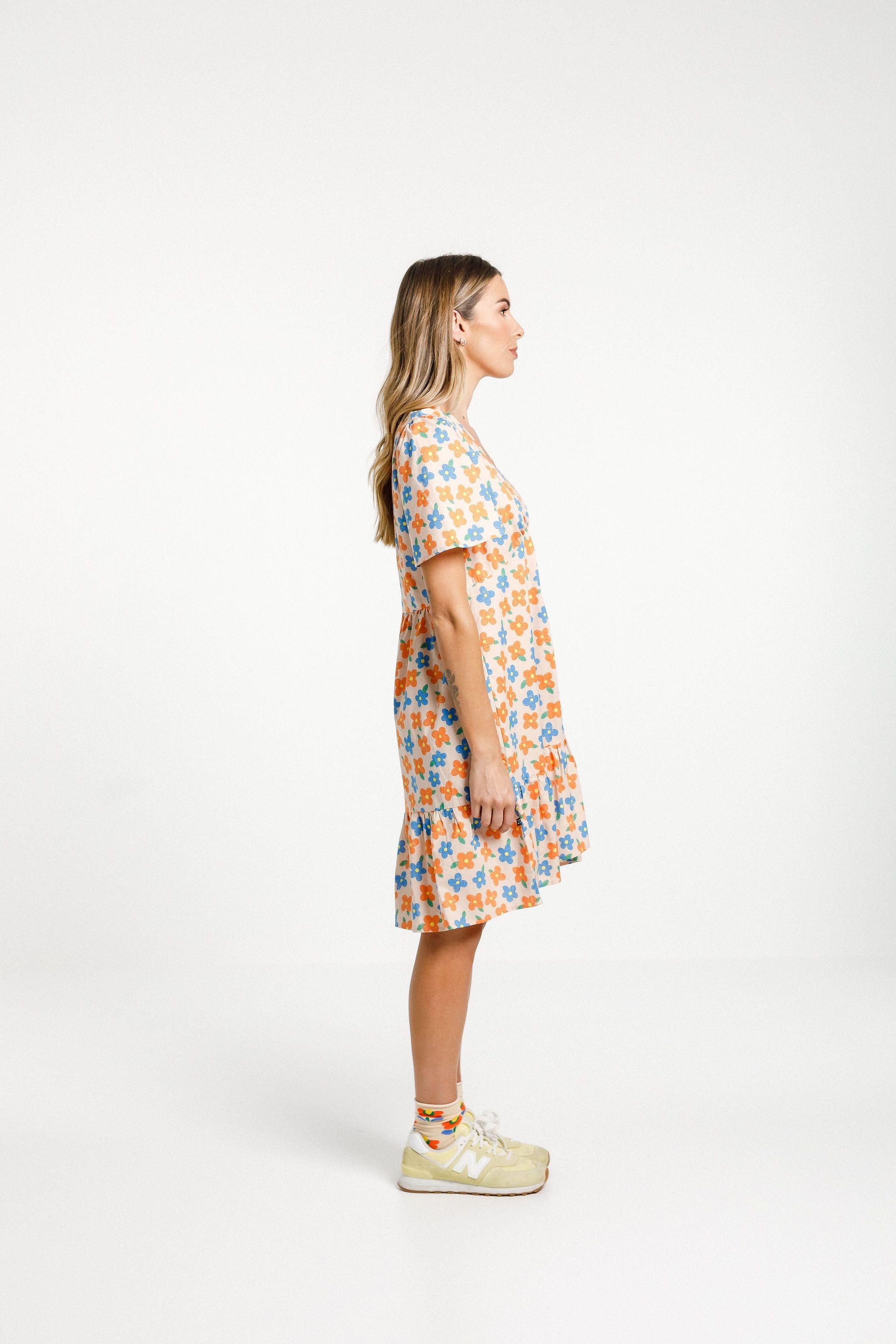 cotton above knee length dress with print New Zealand