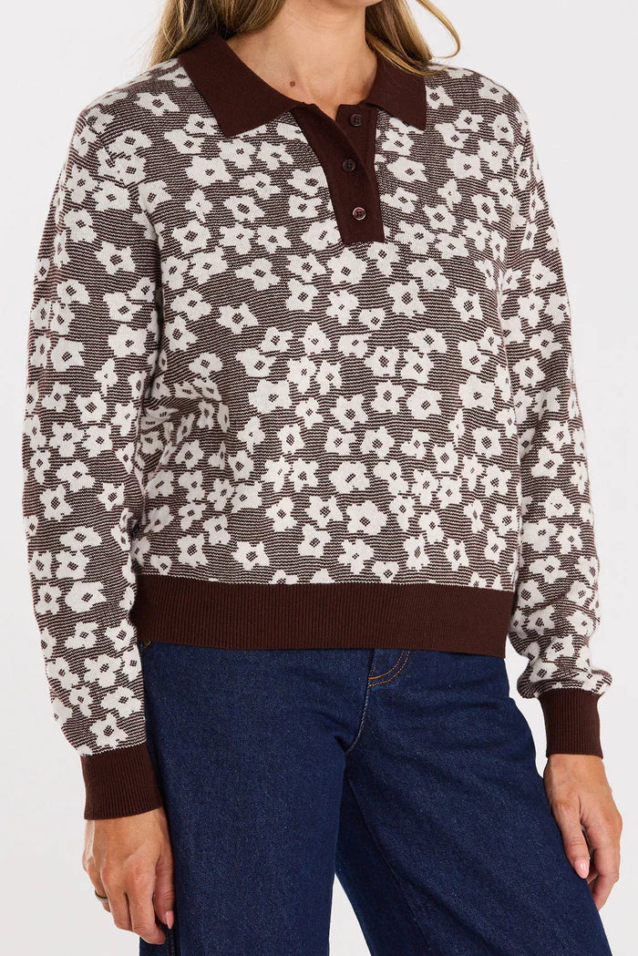 Ribbed Cuffs, Hem and Collar
Button Down Collar Floral Motif