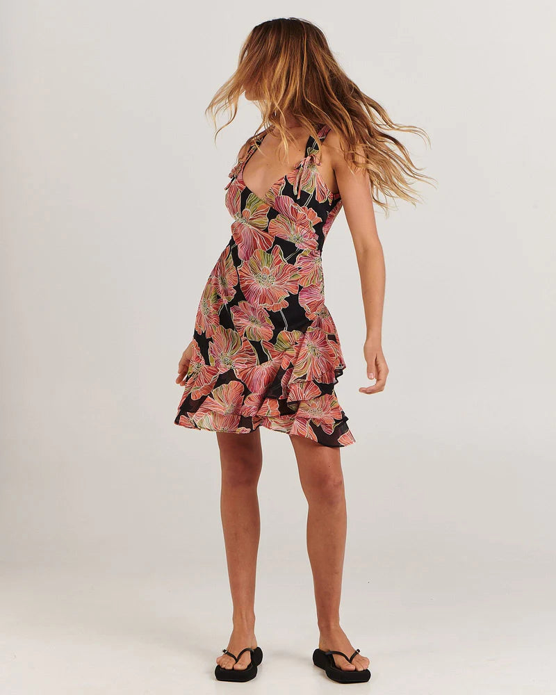 floral dress with ruffles and mini length New Zealand