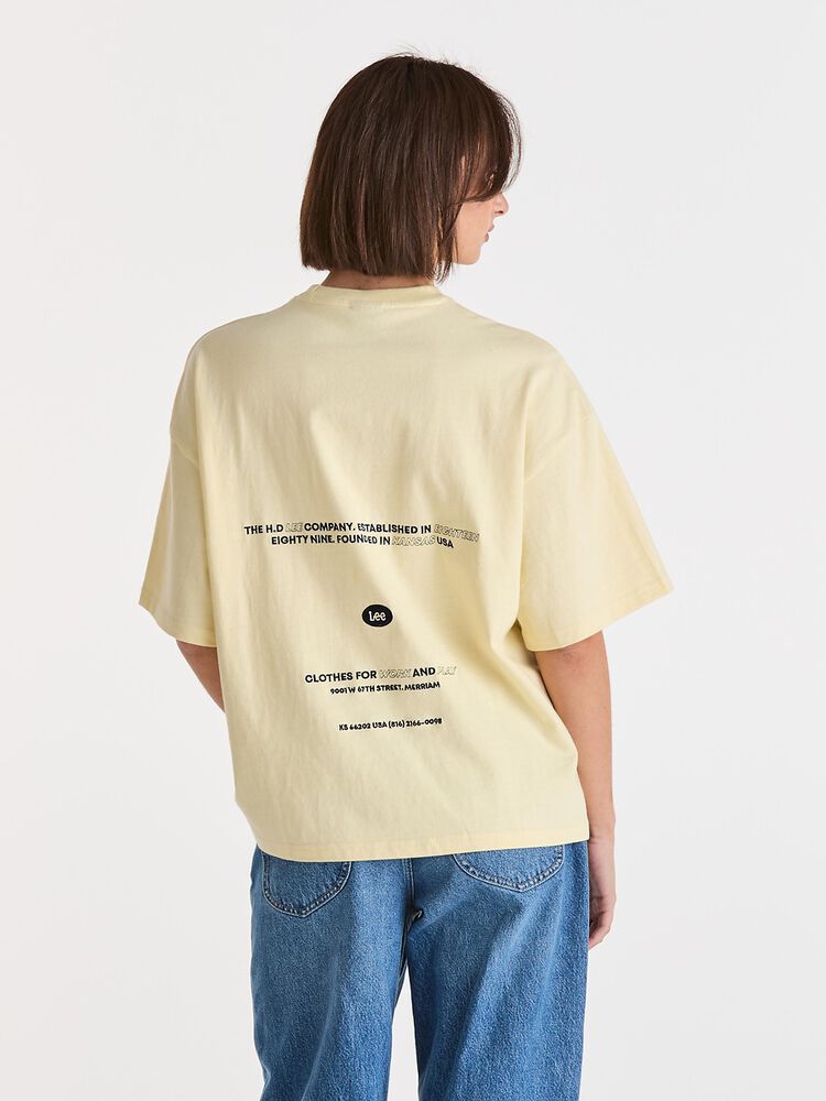 lee denim, cotton tee with pocket, lemon spritz