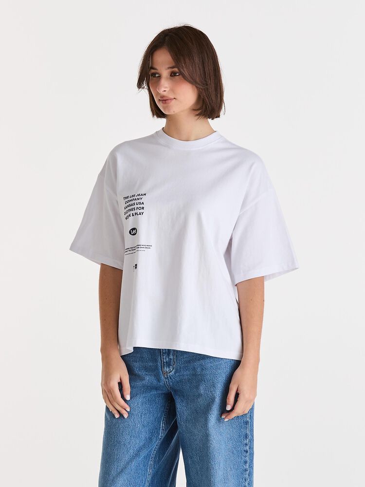 Cotton, boxy fit and lee denim logo