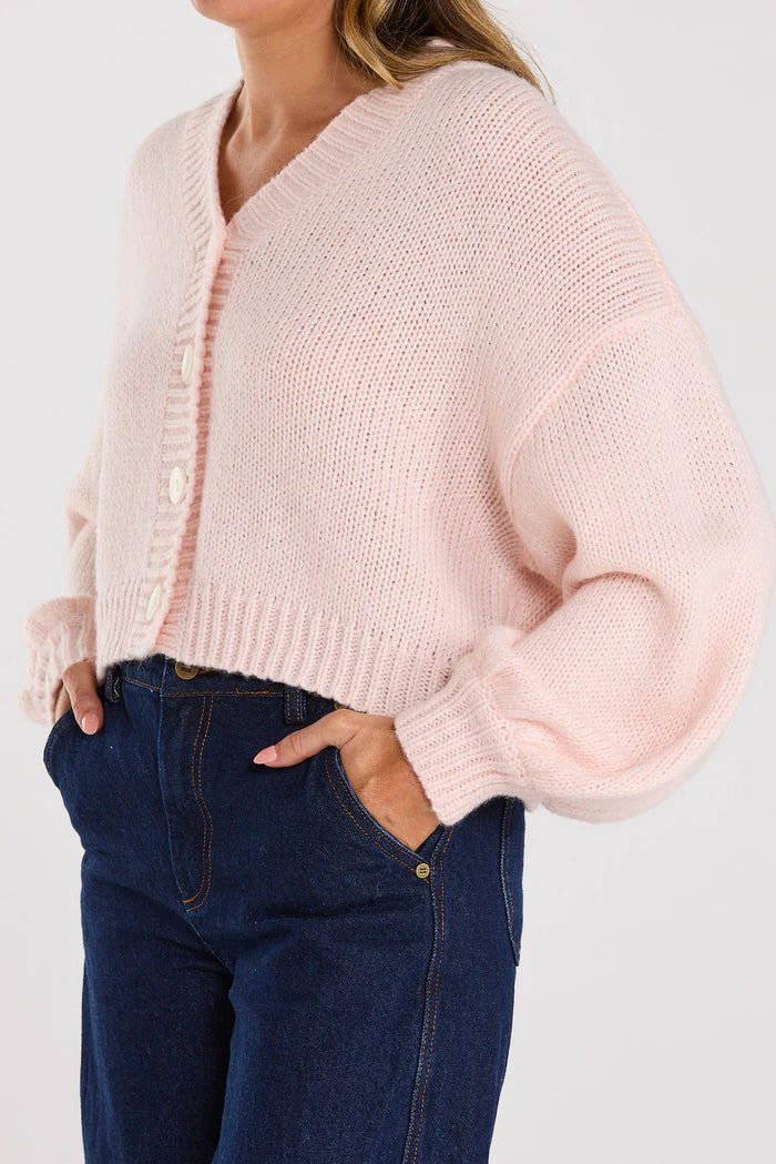 pink cardigan with blend of Wool and Alpaca.short length