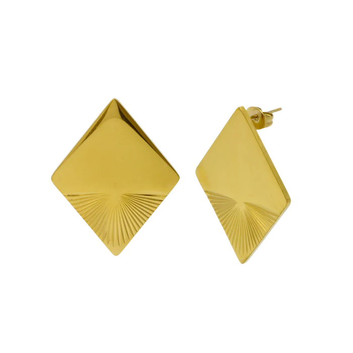 A pair of gold-colored hoop earrings with a curved oval shape, crafted from high quality 18k Gold Plated Stainless Steel.

