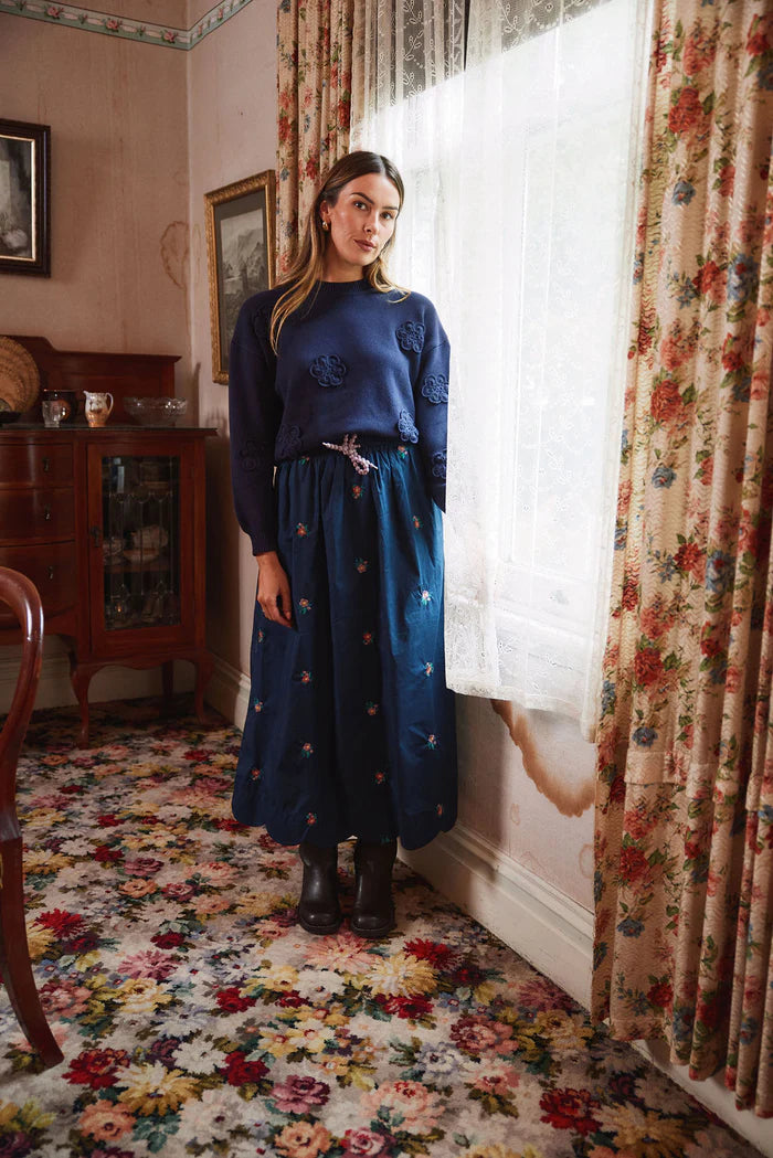 Bobble Drawcord, Elasticated Waist with Scalloped Hem, Pockets and cotton. High Waist fit with A Line Skirt